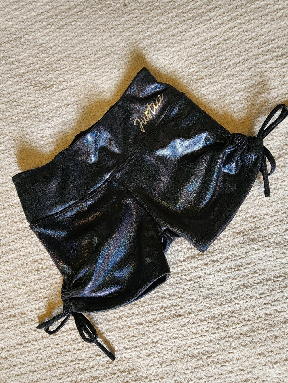 Justice Black Rainbow Glitter Sheen Bike Shorts